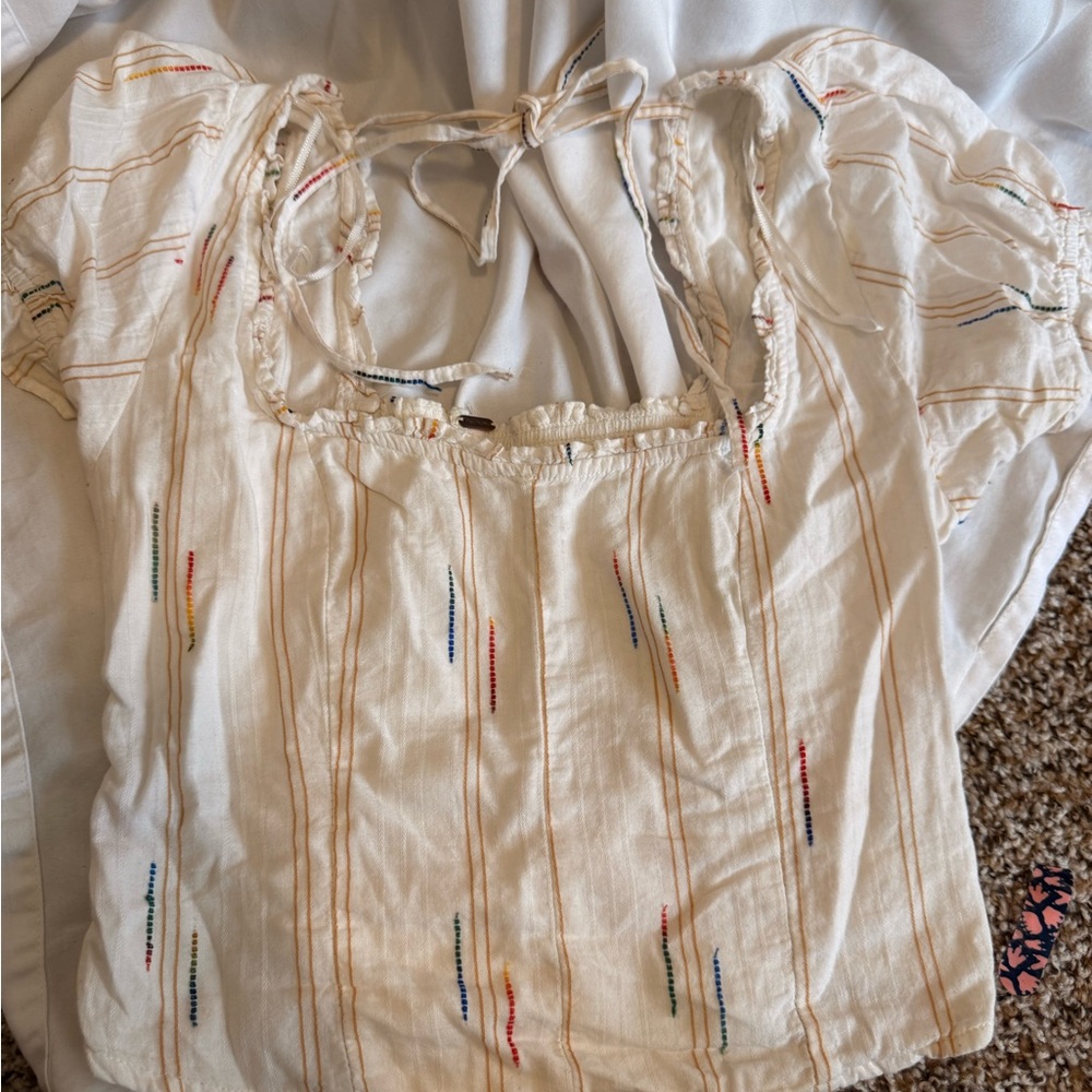 FP Movement by Free People Cream Blouse with Multicolor Embroidery